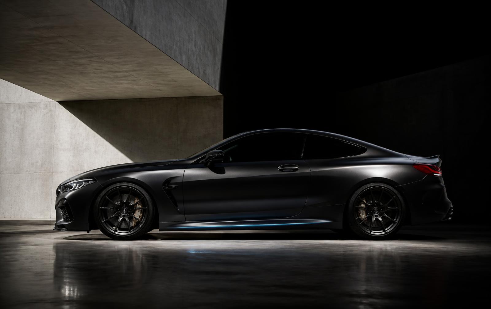 Dark performance coupe photographed in profile